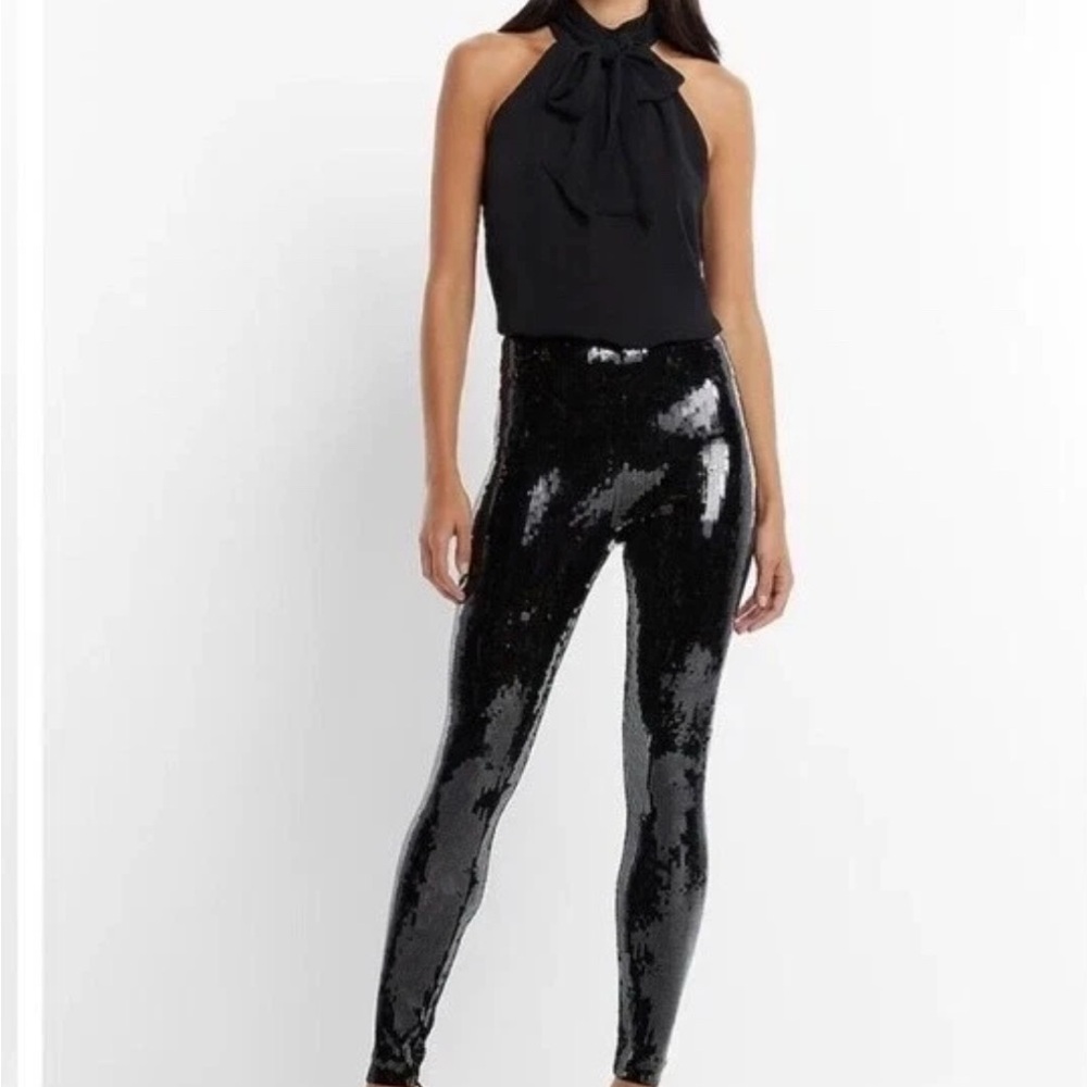 Express Shimmering Black Sequin Leggings